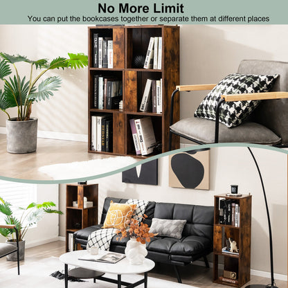 3-Tier 6 Cube Freestanding Bookcase with Anti-toppling Device-Rustic Brown