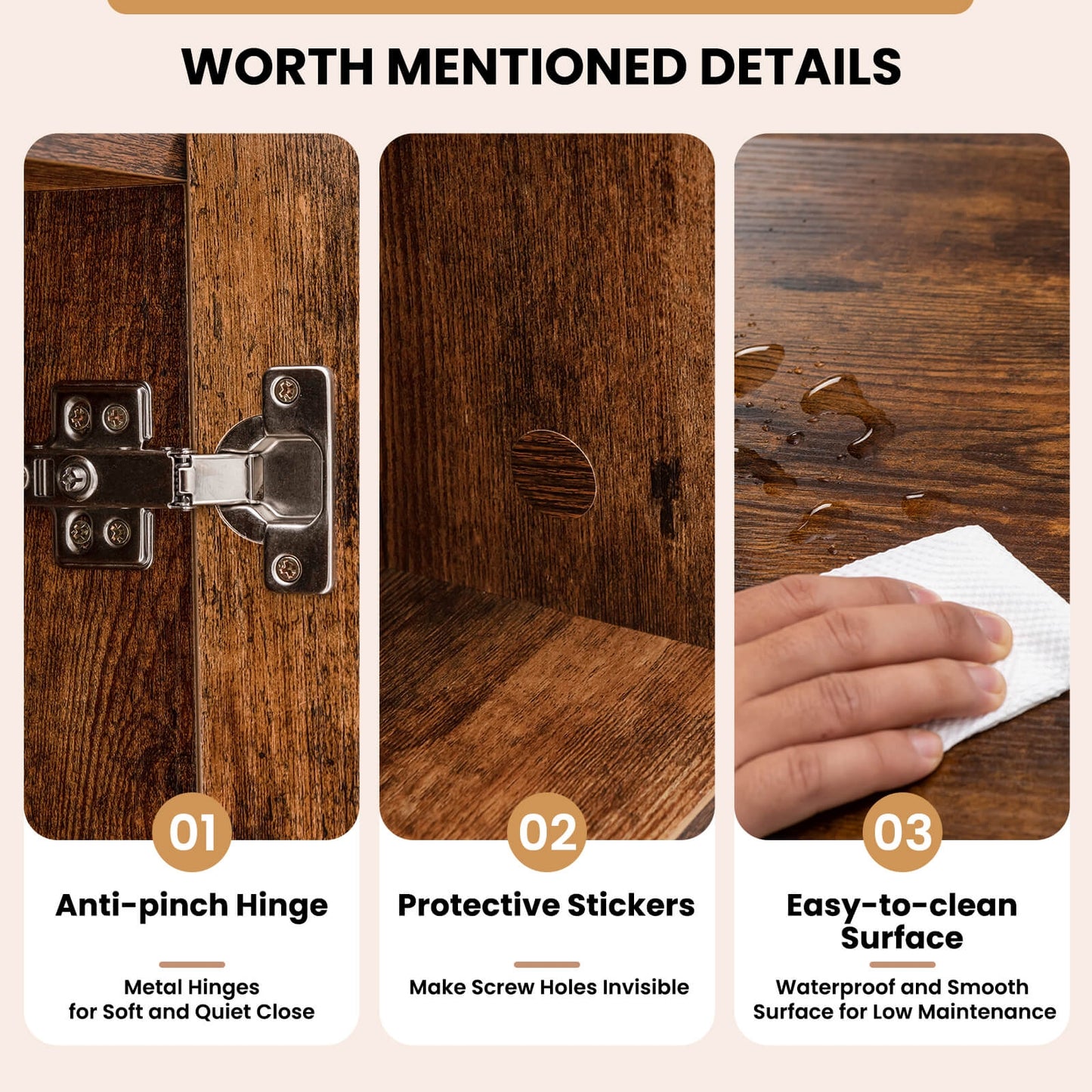 Wood Storage Cabinet with Wheels and 6 Compartments-Rustic brown Kids Crystal