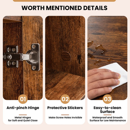 Wood Storage Cabinet with Wheels and 6 Compartments-Rustic brown