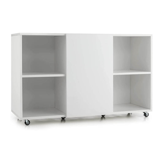 Wood Storage Cabinet with Wheels and 6 Compartments-White Kids Crystal