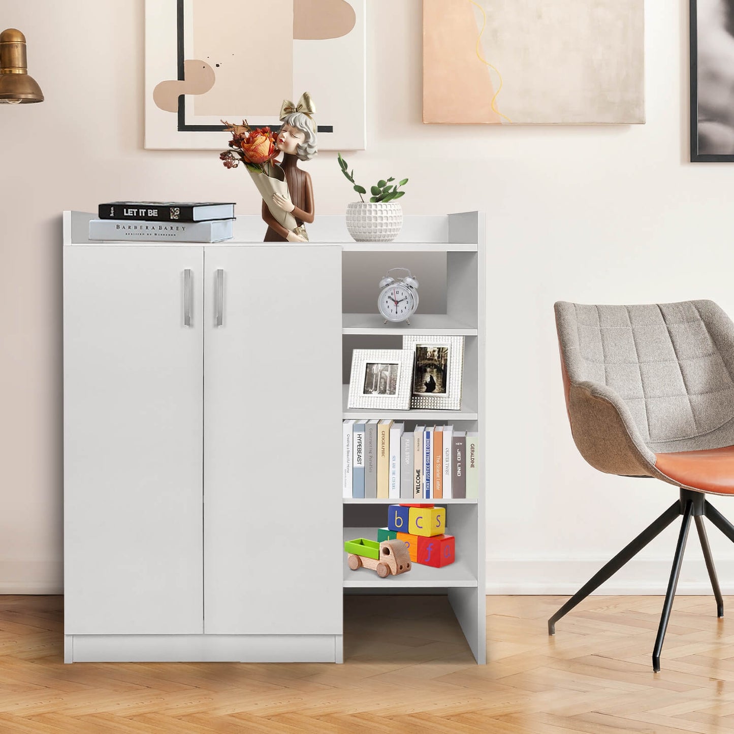 Freestanding Shoe Cabinet with 3-Postition Adjustable Shelves-White Kids Crystal
