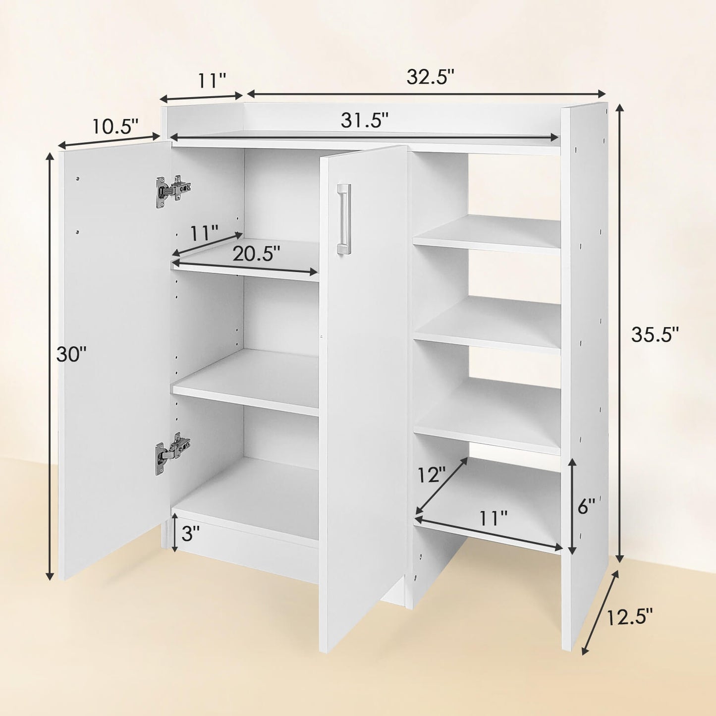 Freestanding Shoe Cabinet with 3-Postition Adjustable Shelves-White Kids Crystal