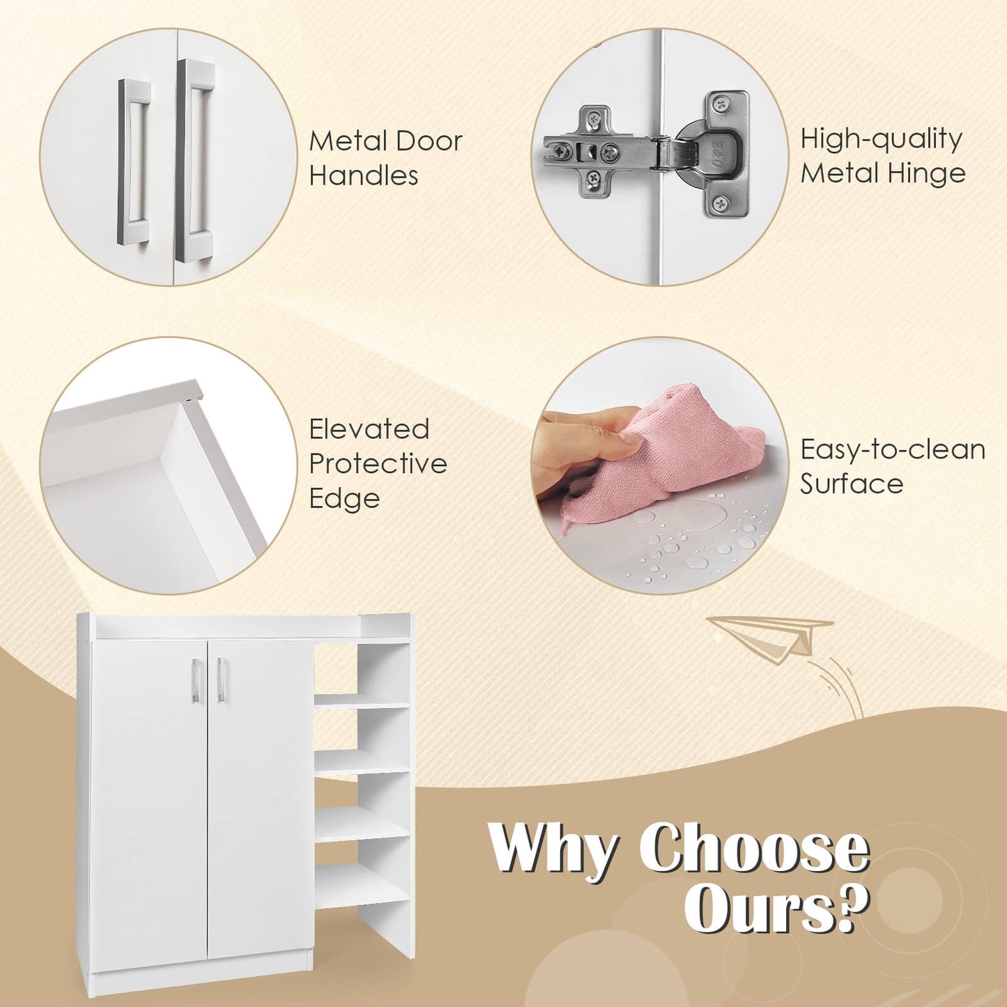 Freestanding Shoe Cabinet with 3-Postition Adjustable Shelves-White Kids Crystal