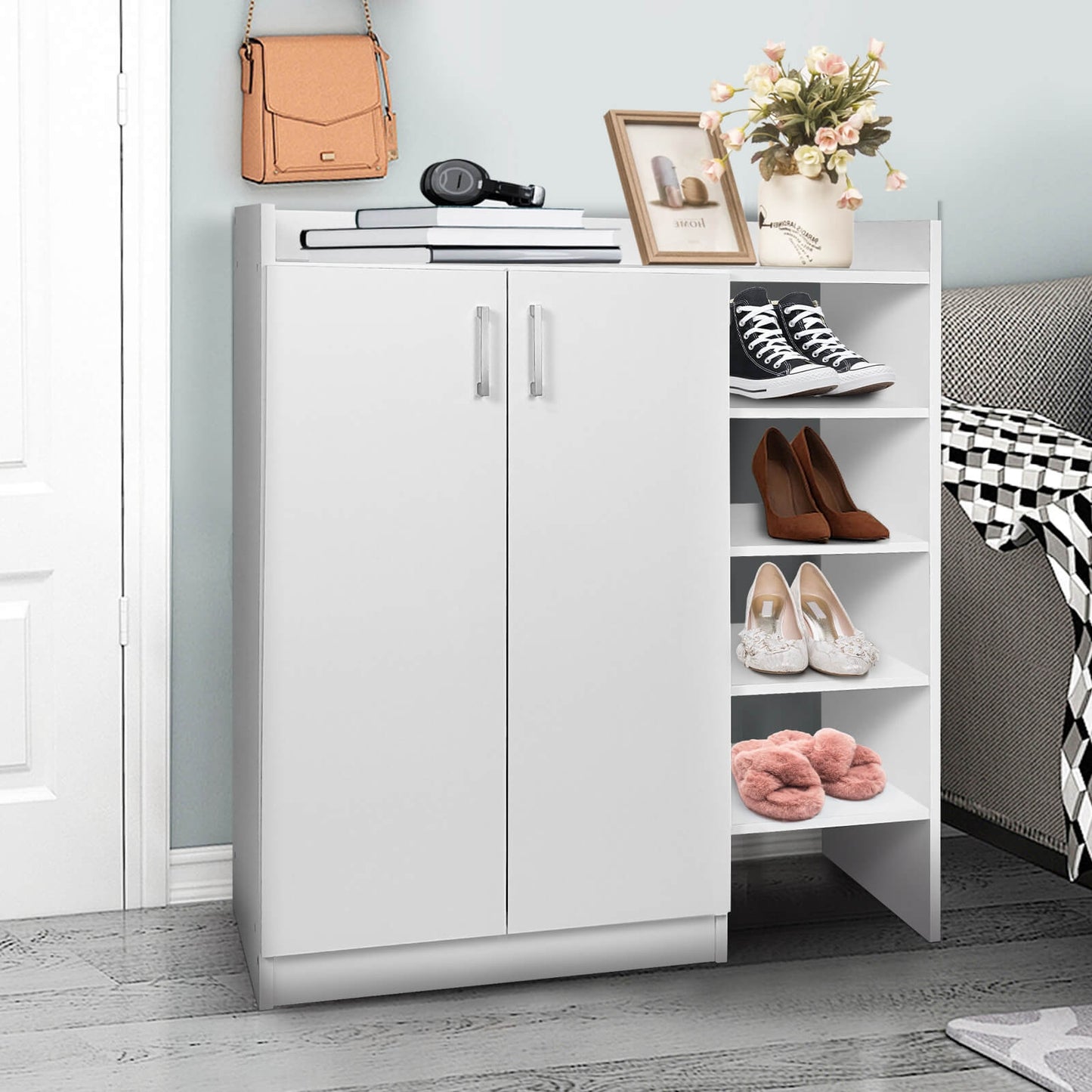 Freestanding Shoe Cabinet with 3-Postition Adjustable Shelves-White Kids Crystal