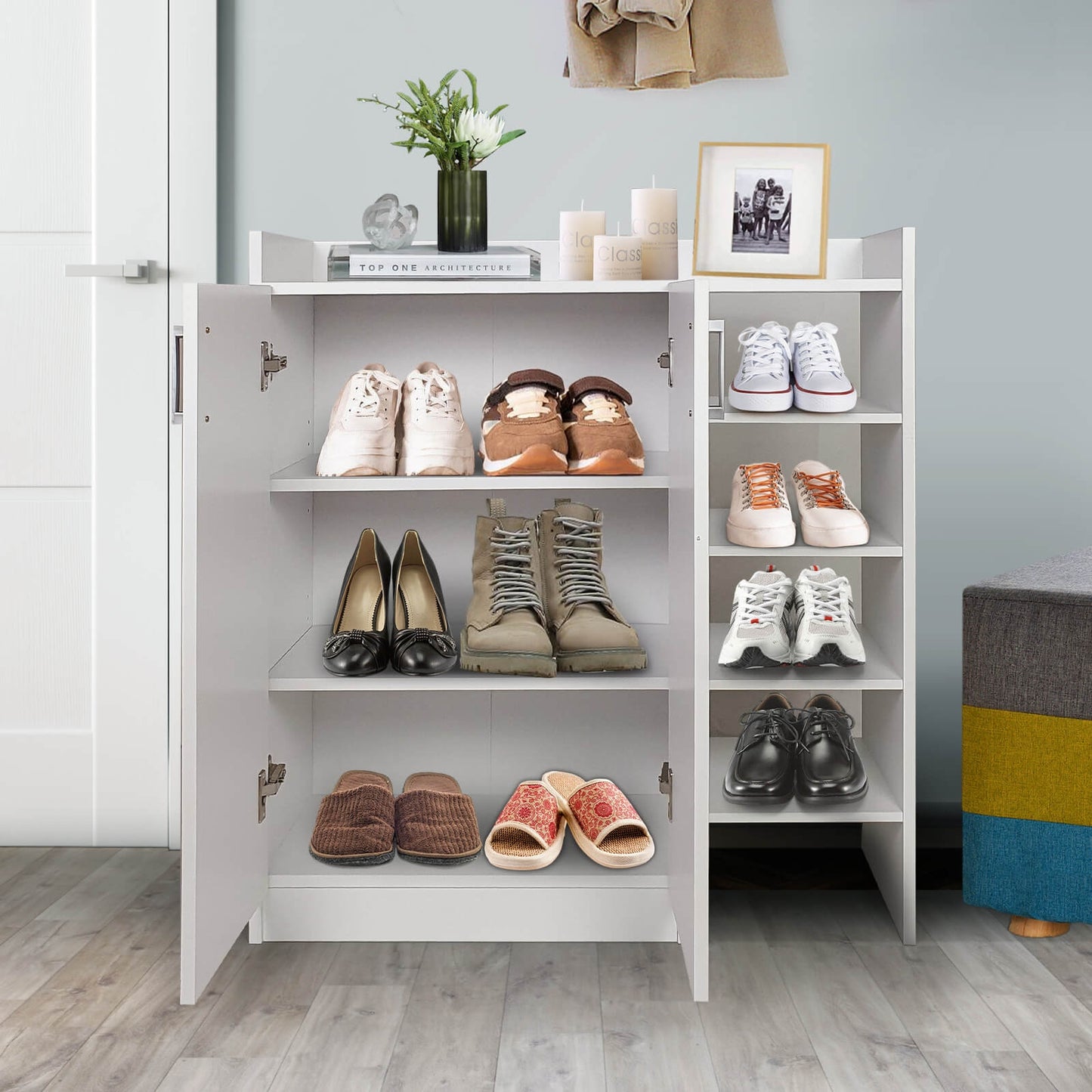 Freestanding Shoe Cabinet with 3-Postition Adjustable Shelves-White Kids Crystal