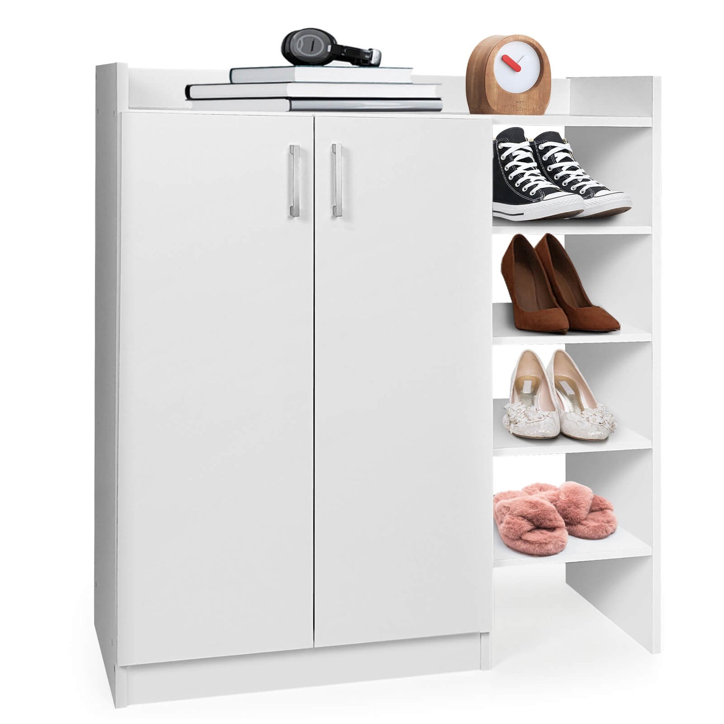Freestanding Shoe Cabinet with 3-Postition Adjustable Shelves-White Kids Crystal