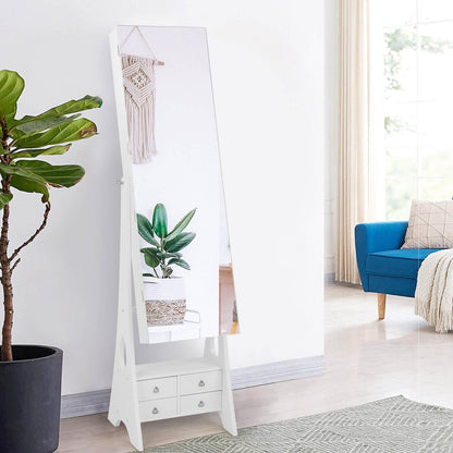 Freestanding Full Length LED Mirrored Jewelry Armoire with 6 Drawers-White