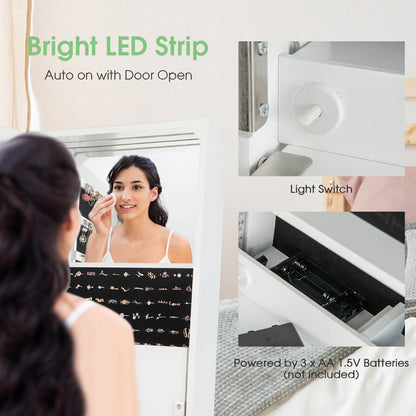 Freestanding Full Length LED Mirrored Jewelry Armoire with 6 Drawers-White