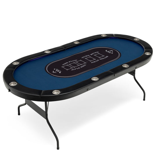 Foldable 10-Player Poker Table with LED Lights and USB Ports Ideal for Texas Casino-Blue Kids Crystal