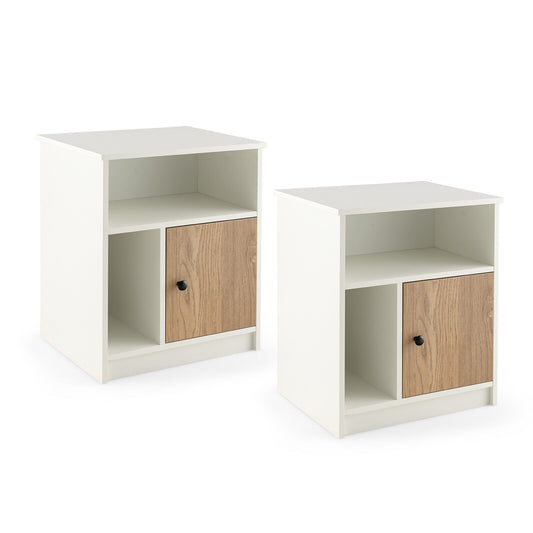 2 Pieces 25 Inch Tall Nightstands with Door and 2 Open Shelves-White Kids Crystal