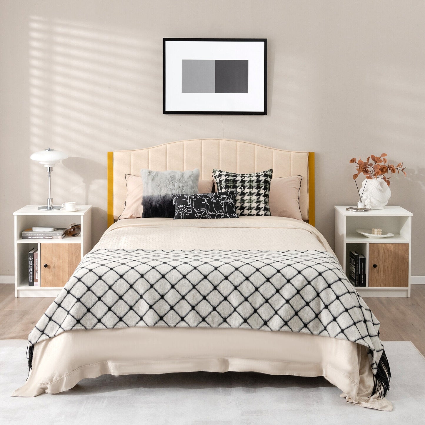 2 Pieces 25 Inch Tall Nightstands with Door and 2 Open Shelves-White Kids Crystal