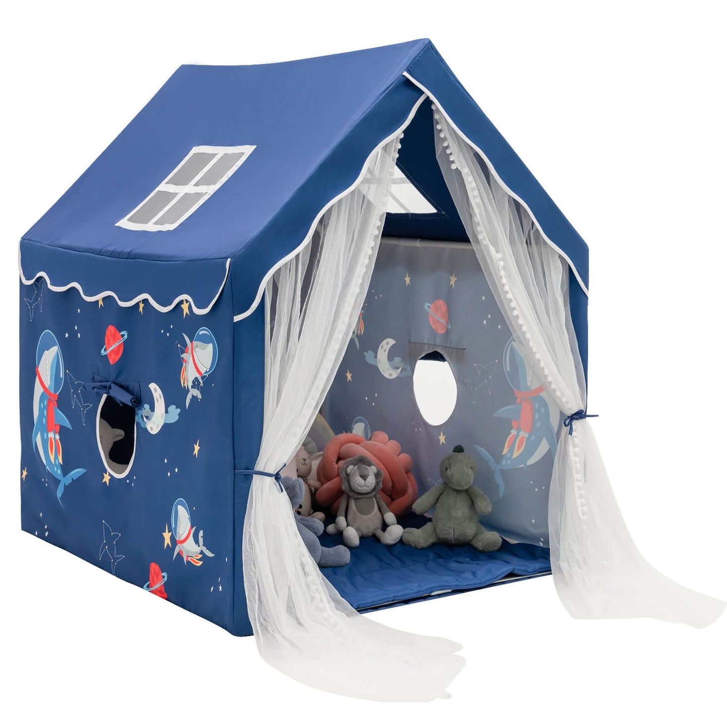 Large Kids Play Tent with Removable Cotton Mat-Blue Kids Crystal