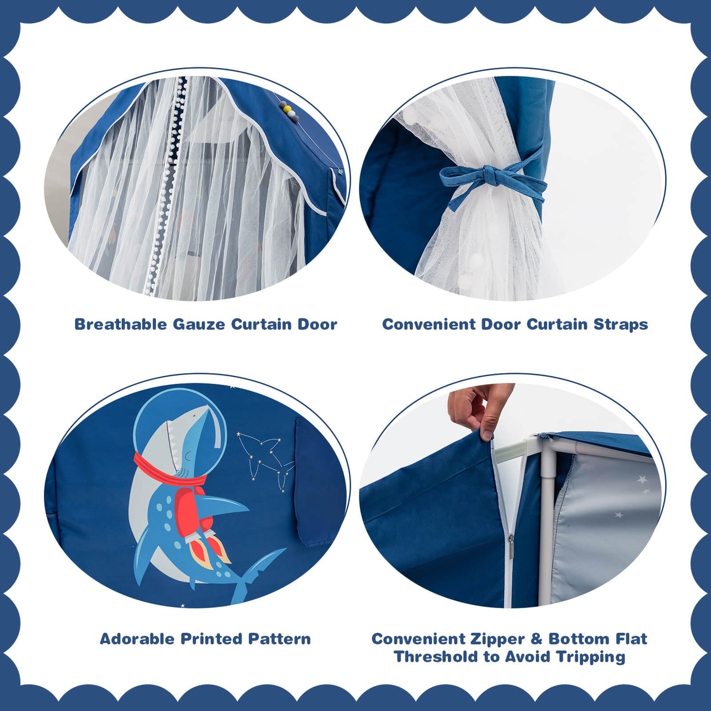 Large Kids Play Tent with Removable Cotton Mat-Blue Kids Crystal