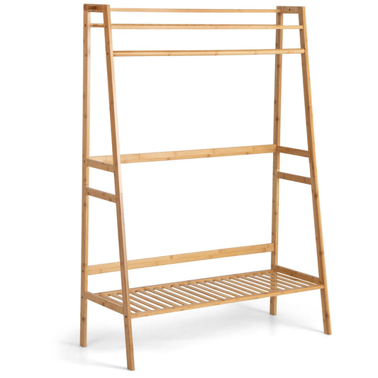 Bamboo Clothing Rack with Storage Shelves-Natural Kids Crystal
