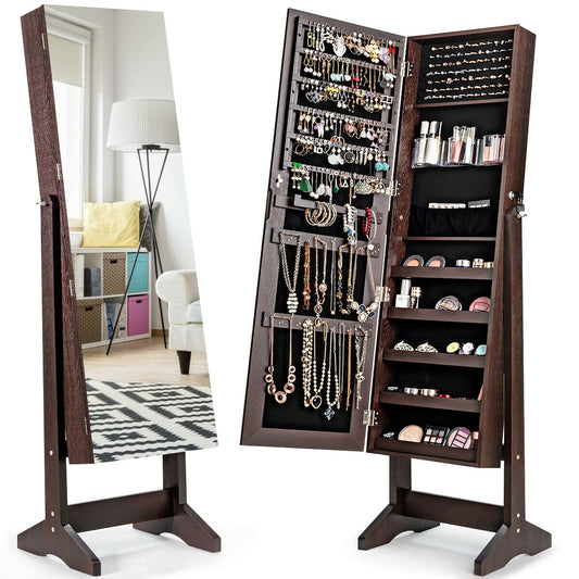 Standing Jewelry Armoire Cabinet with Full Length Mirror-Brown Kids Crystal