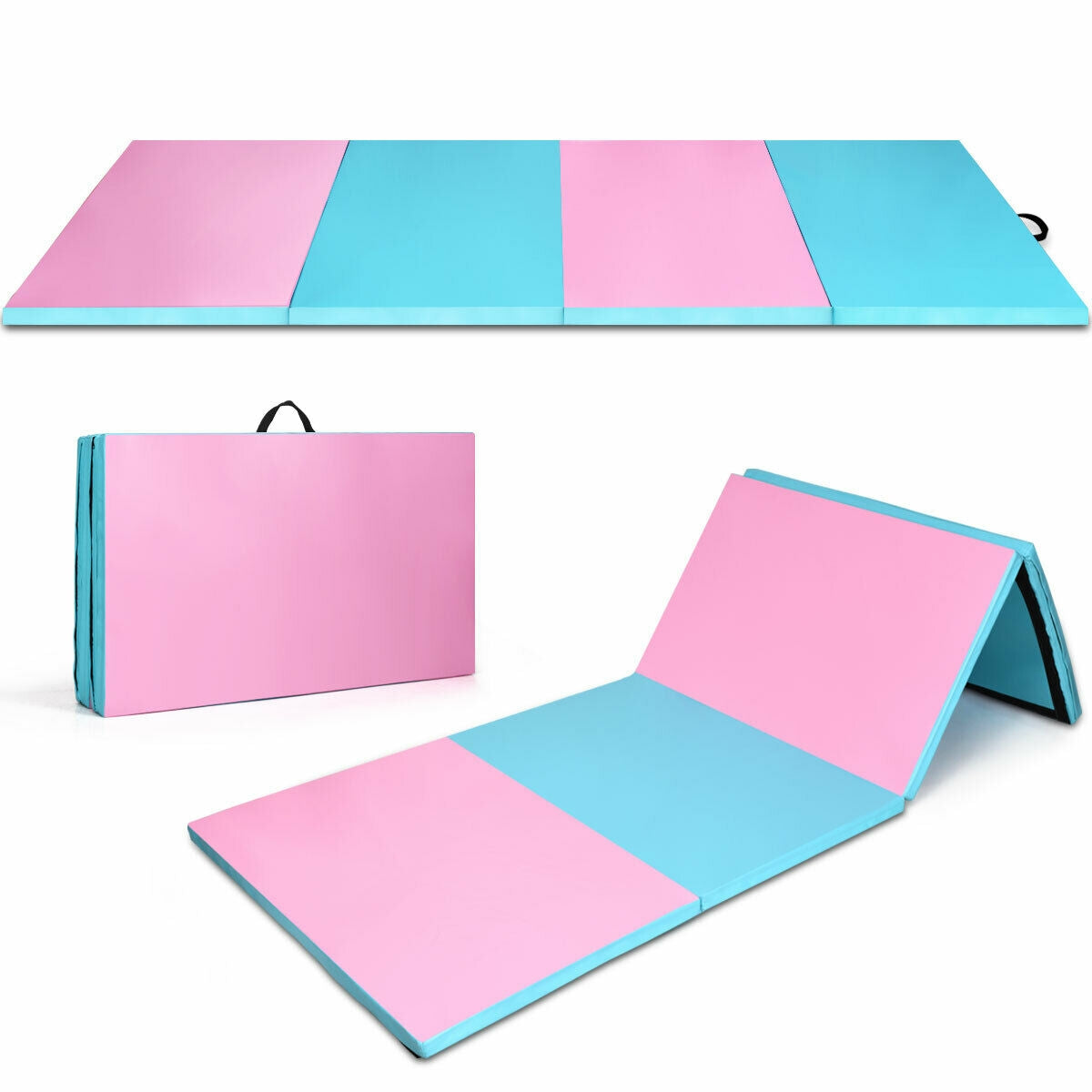 4 Feet x 10 Feet x 2 Inch Folding Gymnastics Tumbling Gym Mat-Blue Kids Crystal