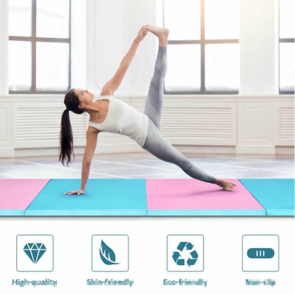 4 Feet x 10 Feet x 2 Inch Folding Gymnastics Tumbling Gym Mat-Blue Kids Crystal