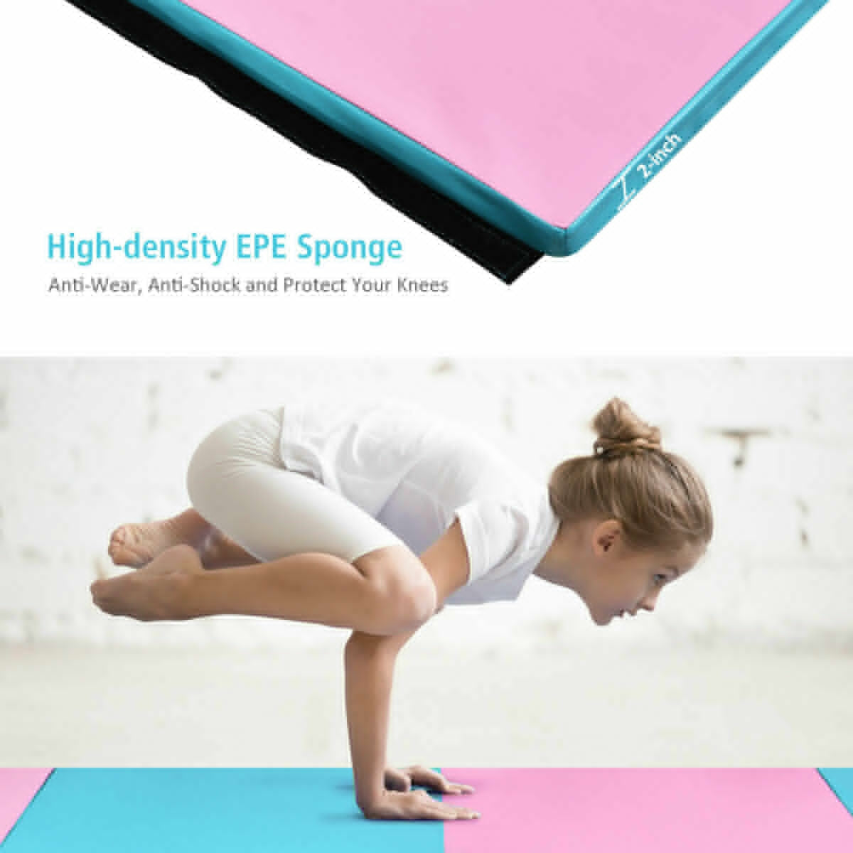 4 Feet x 10 Feet x 2 Inch Folding Gymnastics Tumbling Gym Mat-Blue Kids Crystal
