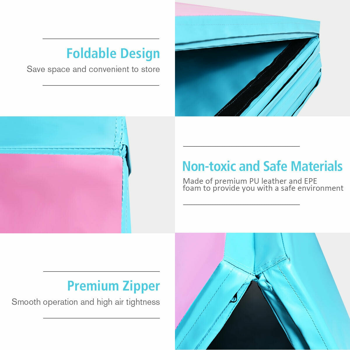 4 Feet x 10 Feet x 2 Inch Folding Gymnastics Tumbling Gym Mat-Blue Kids Crystal