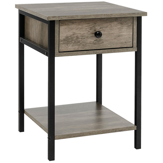 Industrial End Side Table Nightstand with Drawer Shelf-Natural Kids Crystal
