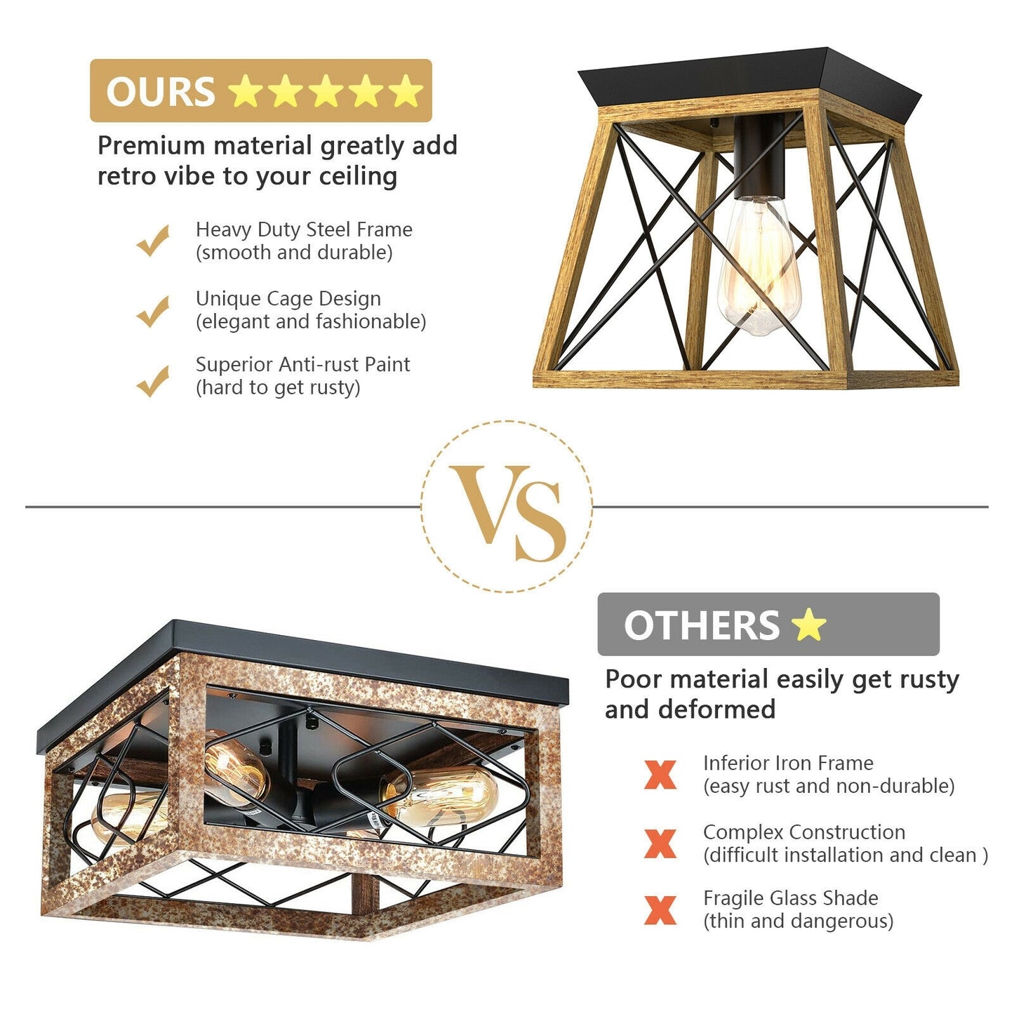 Farmhouse Vintage Ceiling Lights with E26 Blub Socket for Hallway Dining Room Kids Crystal