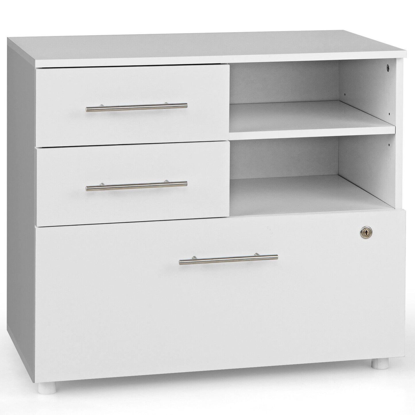 3 Drawer Lateral File Cabinet on Wheels with Storage Shelves-White Kids Crystal