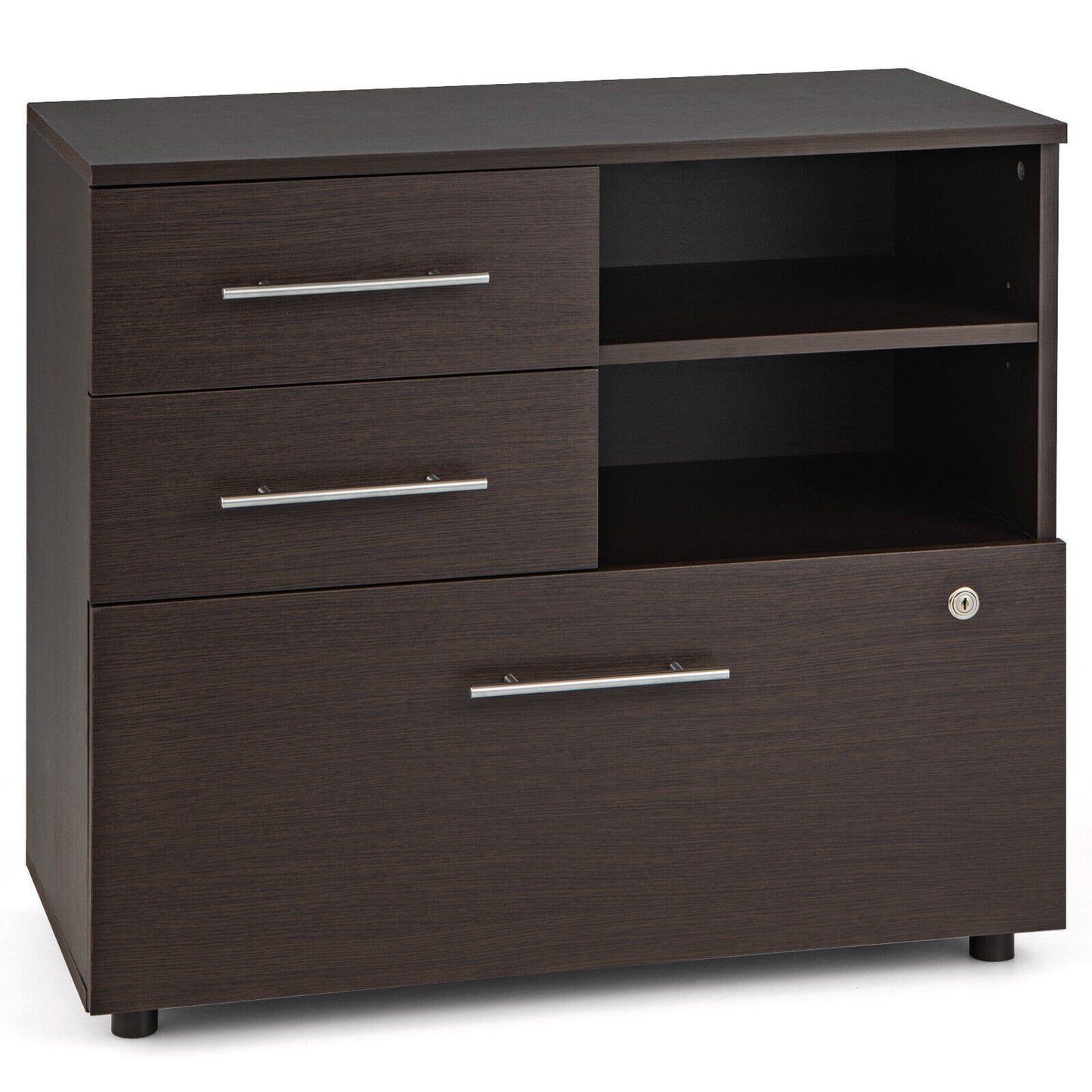 3 Drawer Lateral File Cabinet on Wheels with Storage Shelves-Brown Kids Crystal