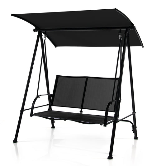 2-Seat Outdoor Canopy Swing with Comfortable Fabric Seat and Heavy-duty Metal Frame-Black Kids Crystal