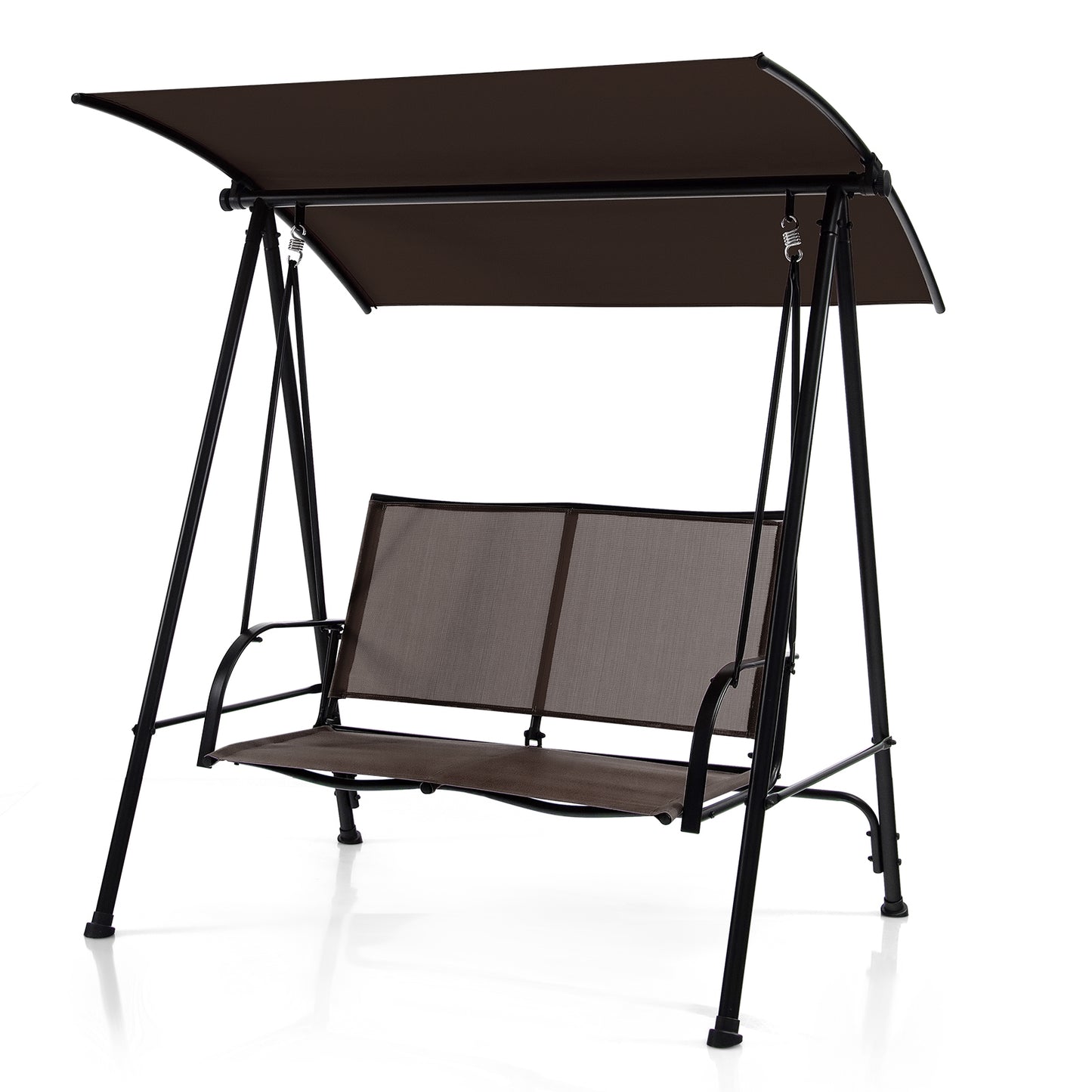 2-Seat Outdoor Canopy Swing with Comfortable Fabric Seat and Heavy-duty Metal Frame-Brown Kids Crystal