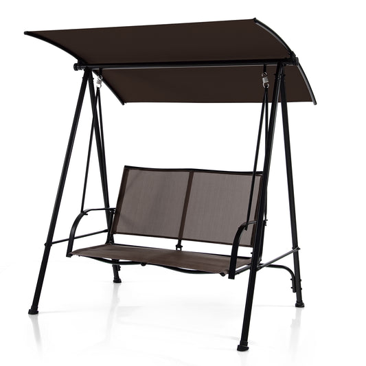 2-Seat Outdoor Canopy Swing with Comfortable Fabric Seat and Heavy-duty Metal Frame-Brown Kids Crystal