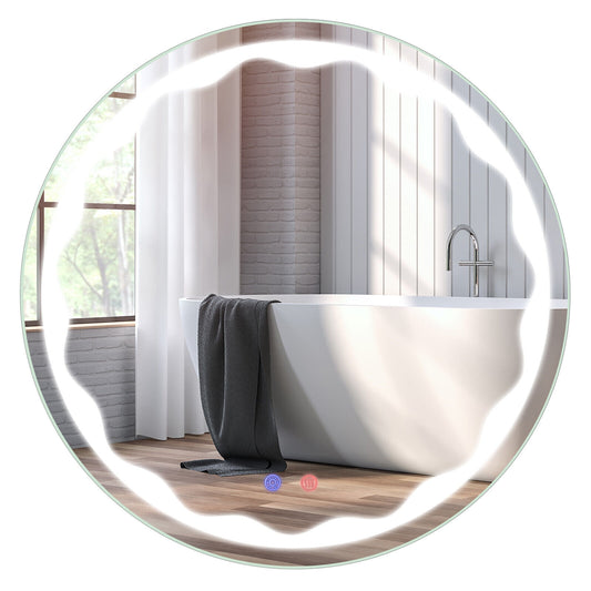 24 Inch Round Wall Mirror with 3-Color LED Lights and Smart Touch Button Kids Crystal