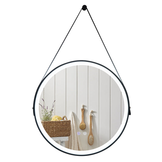 24 Inch Round Wall-mounted Mirror with 3 Color LED Lights and Anti-Fog Function Kids Crystal