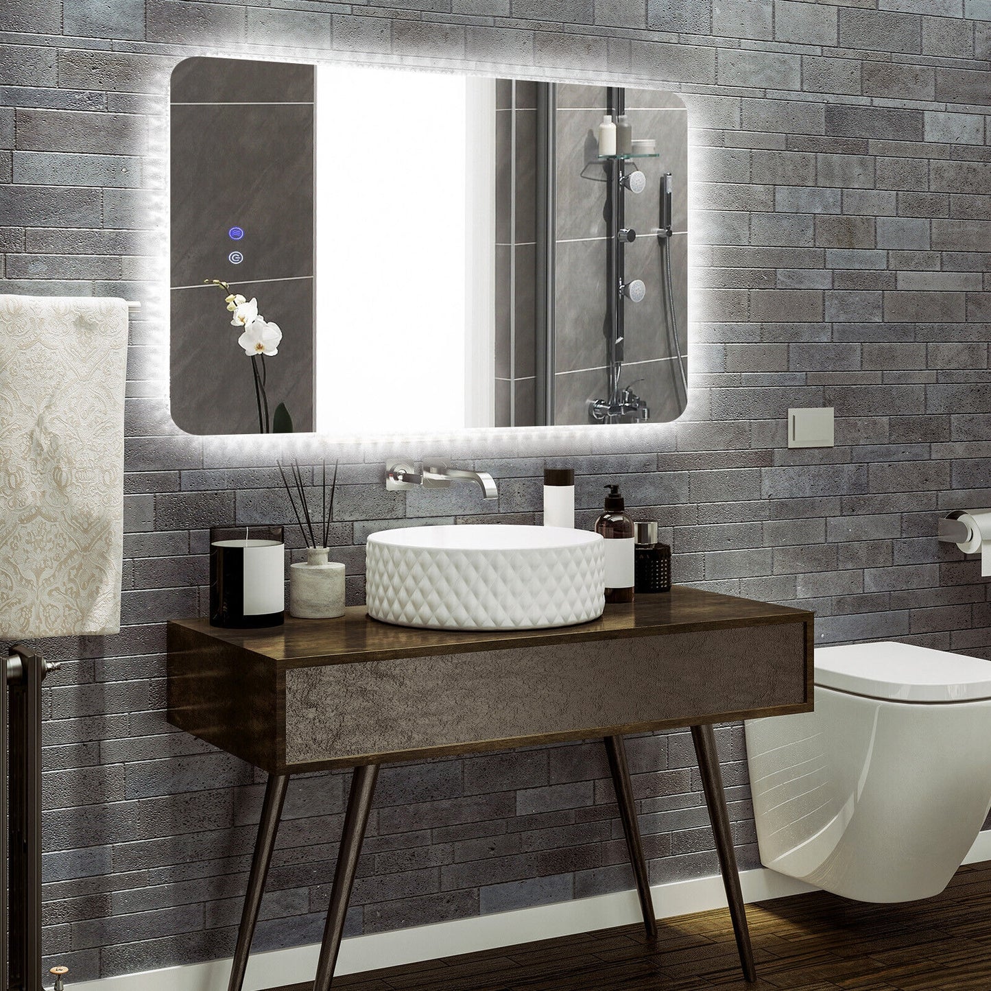 32 x 24 Inch Shatterproof Wall Mirror with 3-Color Lights and Anti-Fog Function Kids Crystal