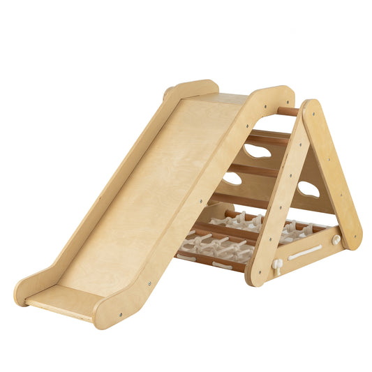 4 in 1 Triangle Climber Toy with Sliding Board and Climbing Net-Natural Kids Crystal