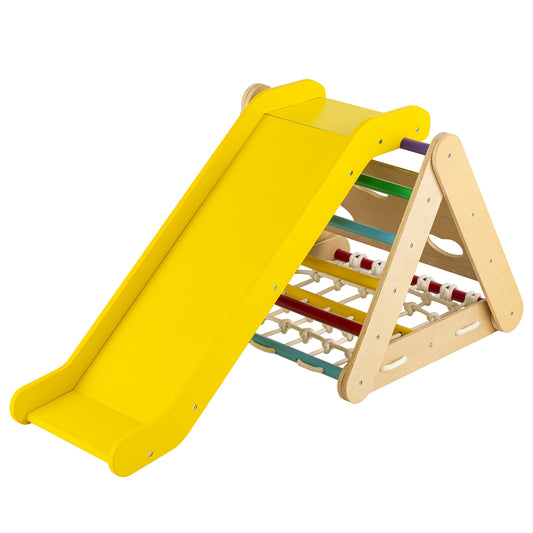 4 in 1 Triangle Climber Toy with Sliding Board and Climbing Net-Multicolor Kids Crystal