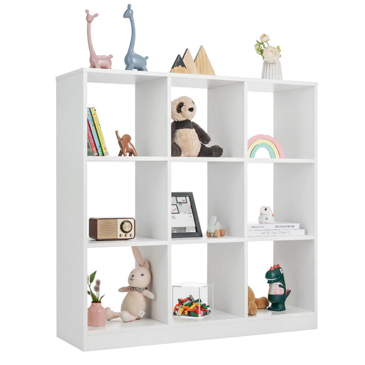 Modern 9-Cube Bookcase with 2 Anti-Tipping Kits for Books Toys Ornaments-White Kids Crystal