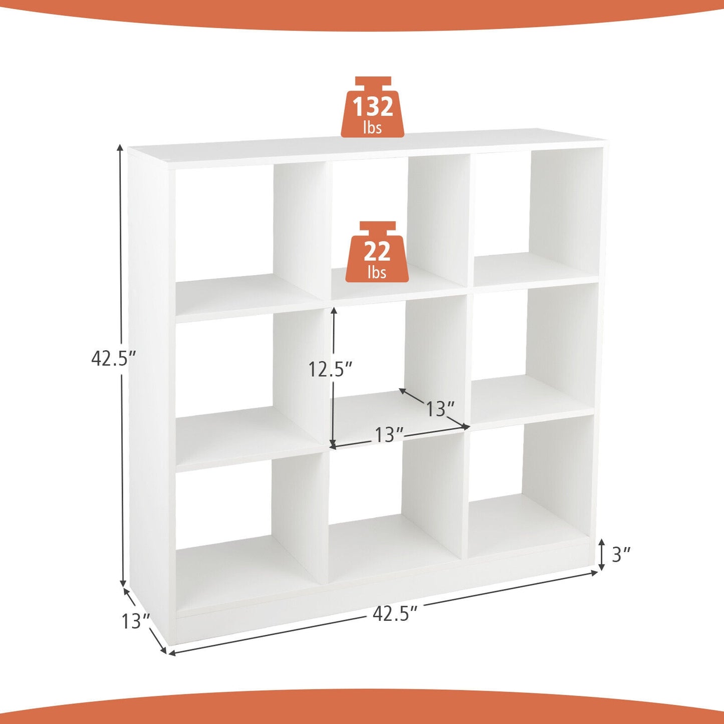 Modern 9-Cube Bookcase with 2 Anti-Tipping Kits for Books Toys Ornaments-White Kids Crystal