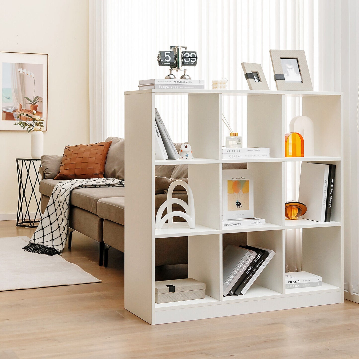 Modern 9-Cube Bookcase with 2 Anti-Tipping Kits for Books Toys Ornaments-White Kids Crystal