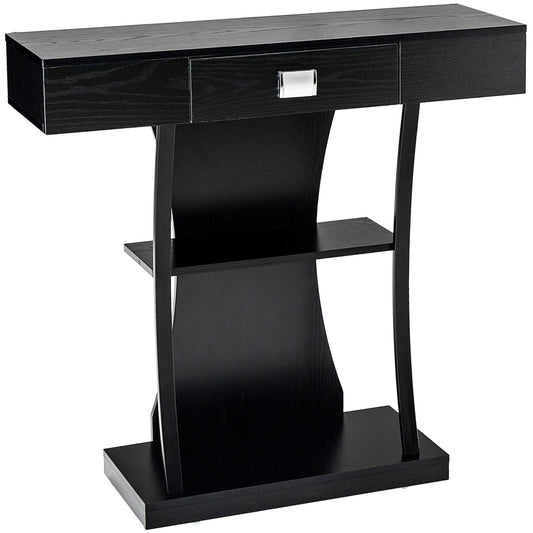 Console Table with Drawer and 2-Tier Shelves for Entryway Living Room-Black Kids Crystal