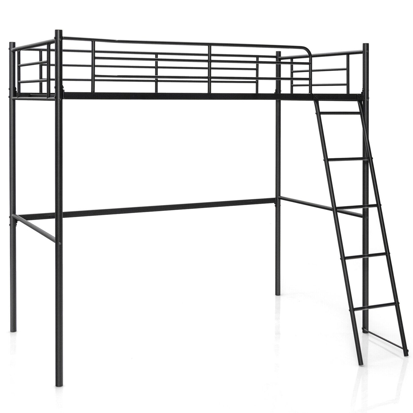 Twin Metal Loft Bed with Ladderand High Guard Rails-Black Kids Crystal