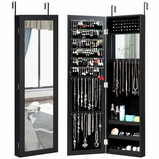 Full Length Mirror Jewelry Cabinet with Ring Slots and Necklace Hooks-Black Kids Crystal