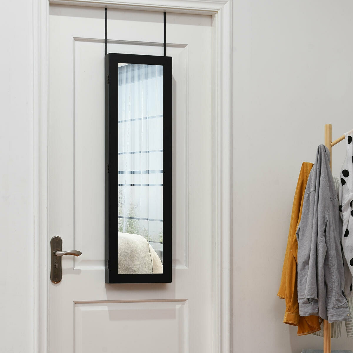 Full Length Mirror Jewelry Cabinet with Ring Slots and Necklace Hooks-Black Kids Crystal
