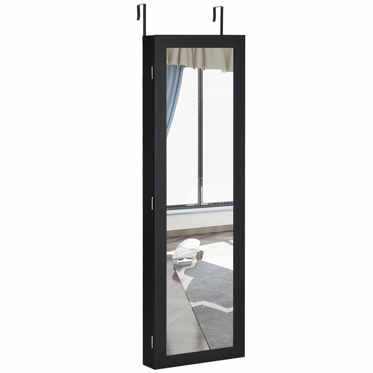 Full Length Mirror Jewelry Cabinet with Ring Slots and Necklace Hooks-Black Kids Crystal