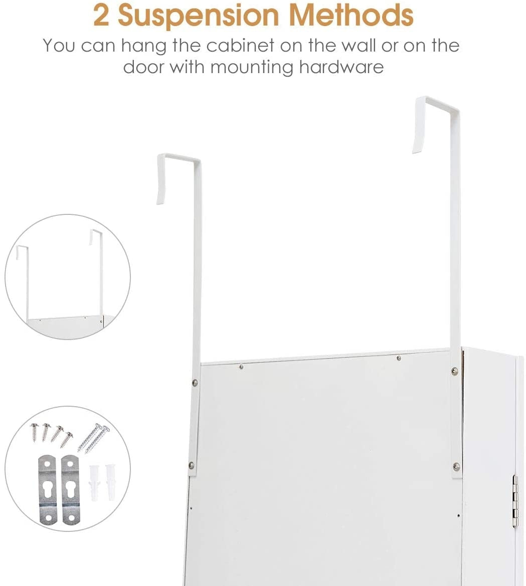 Full Length Mirror Jewelry Cabinet with Ring Slots and Necklace Hooks-White Kids Crystal
