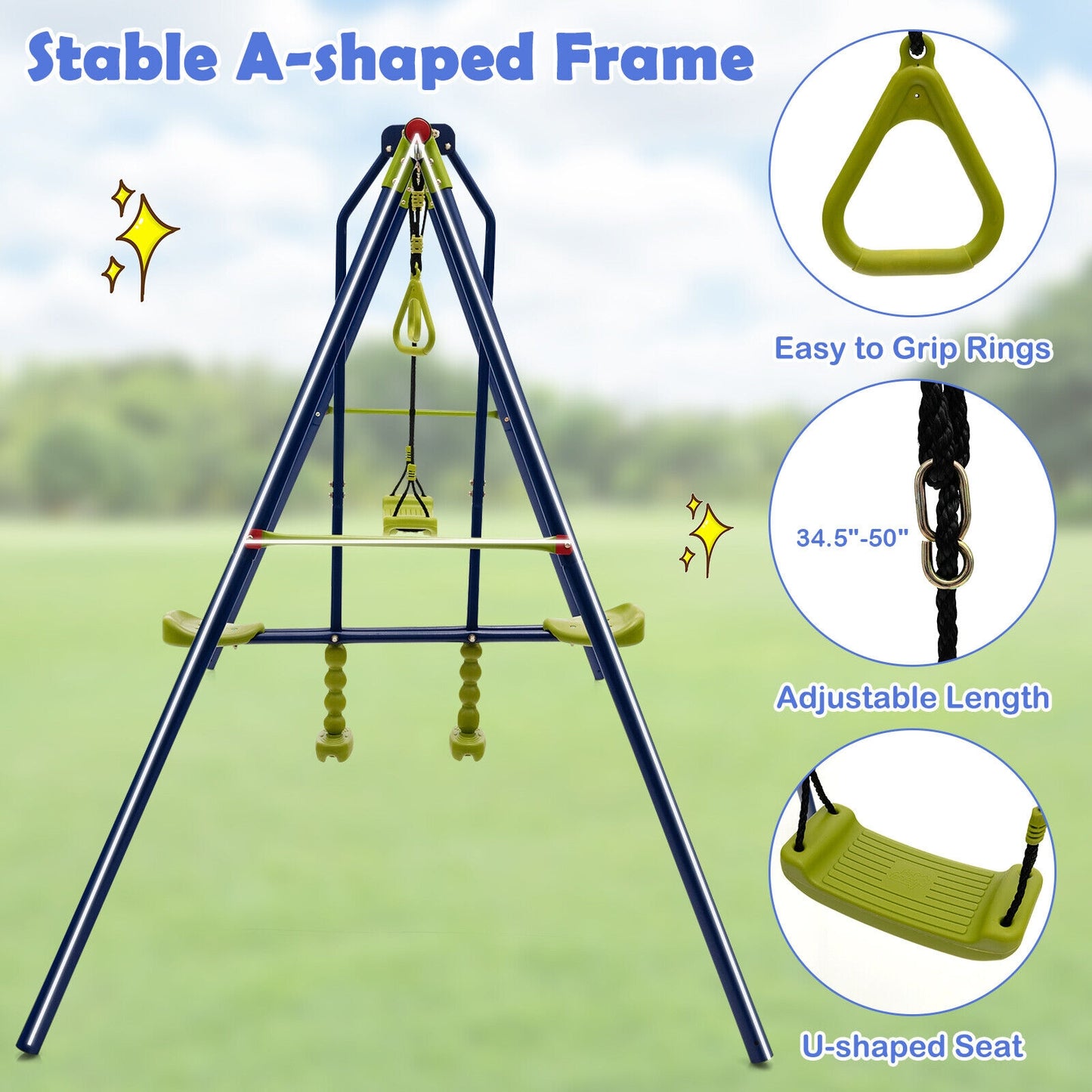 3-in-1 Outdoor Swing Set for Kids Aged 3 to 10 Kids Crystal