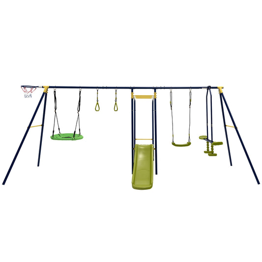 7-in-1 Stable A-shaped Outdoor Swing Set for Backyard Kids Crystal