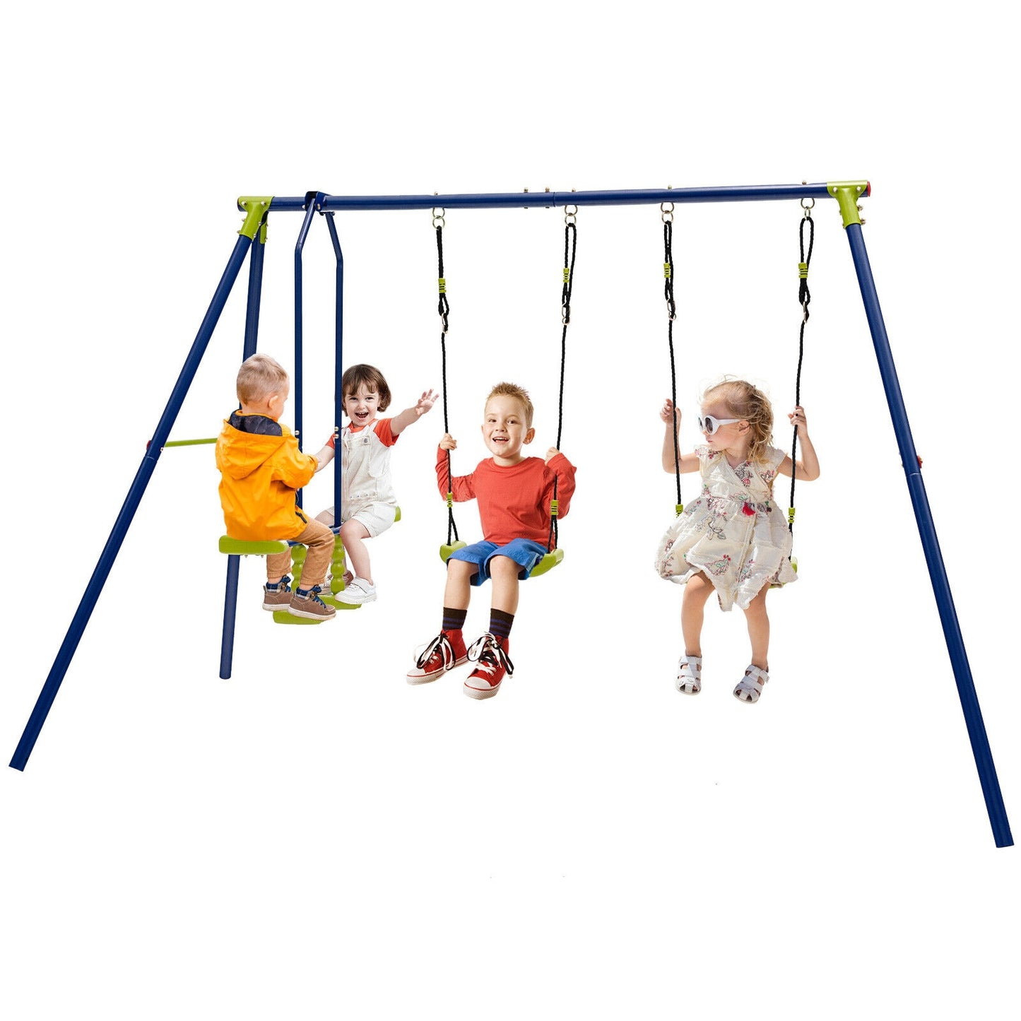 440 Pounds Kids Swing Set with Two Swings and One Glider Kids Crystal