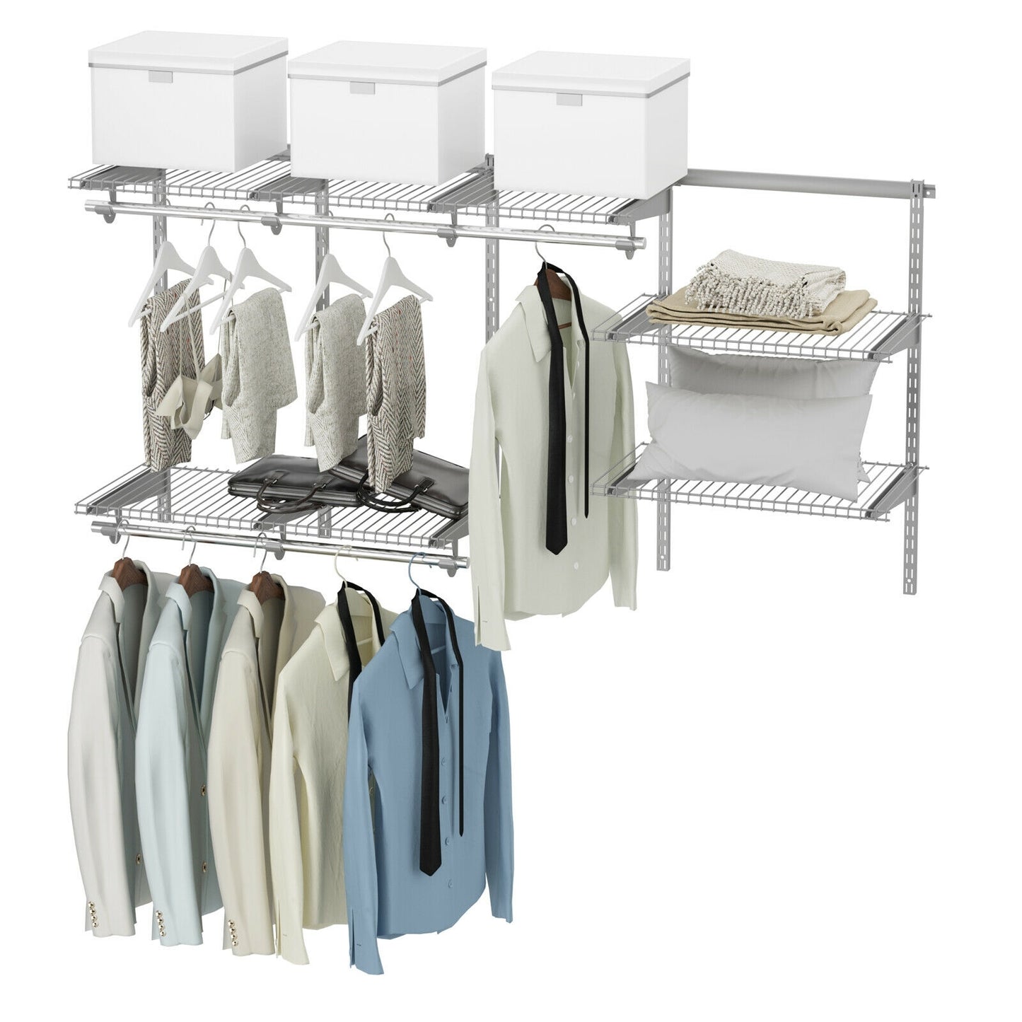 3 to 6 Feet Wall-Mounted Closet System Organizer Kit with Hang Rod-Gray Kids Crystal