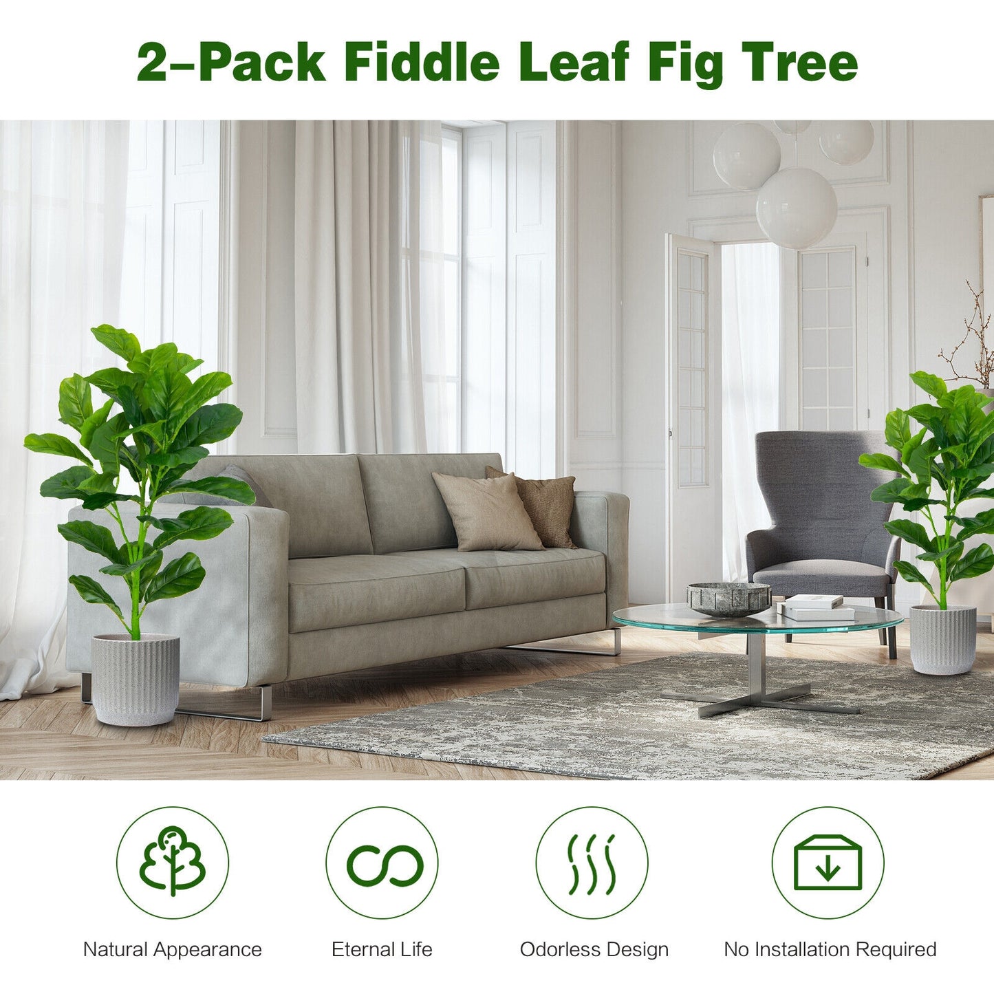 2-Pack Artificial Fiddle Leaf Fig Tree Kids Crystal