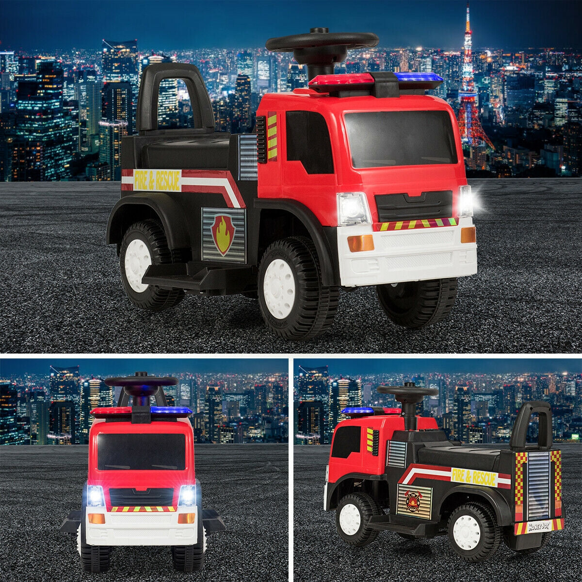 Kids 6V Battery Powered Electric Ride On Fire Truck Kids Crystal